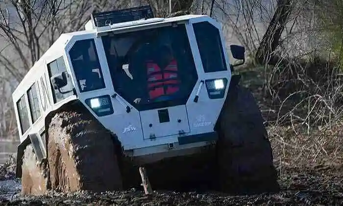 JSW SHERP N 1200 crossing rugged terrain – all-terrain amphibious vehicle